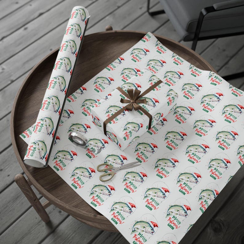 Personalized Fishing Christmas Wrapping Paper, Bass Gift Wrap, Fisherman Gift image 5