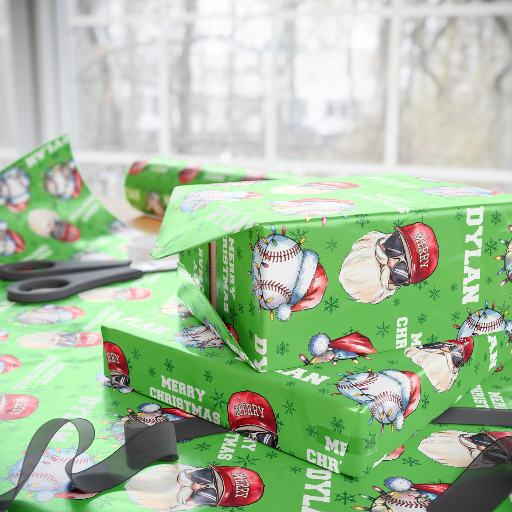 Baseball Personalized Christmas Wrapping Paper, Holiday Wrapping Paper, Custom Name Gift Wrap, Baseball Gift