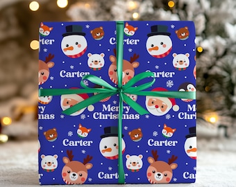 Papel de regalo personalizado de Papá Noel de invierno, papel de regalo navideño para niños, regalo con nombre personalizado