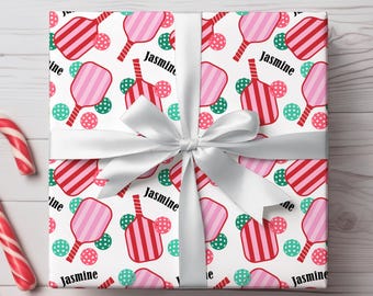 Personalized Pickleball Christmas Wrapping Paper, Pickleball Gift Wrap