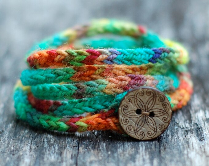 Rustic I Cord Wrap Bracelet Button Closure Hand Dyed Wool Etsy