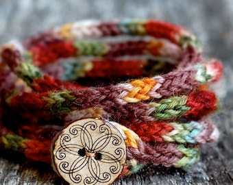 Women's Wrap Bracelet - KNITTING PATTERN - Rustic I Cord - Coiled Bracelet - Lanyard - Friendship Bracelet - Hippie Bracelet - Boho Bracelet