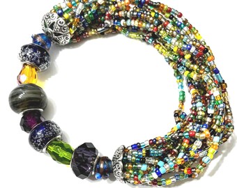 Boho Stretch Bracelet with Stone Centers – Multicolored Beaded Jewelry