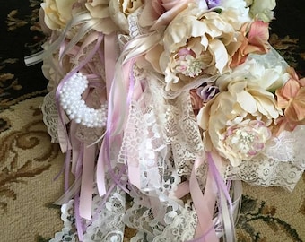 Bridal Shower Umbrella, Vintage Garden Lace Parasol, Custom Flowers, Pearls, Ribbons
