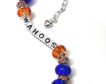 University of Virginia Blue Orange Glass Bead Bracelet Sterling Silver Filigree Rhinestone Letters