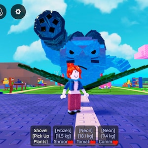 May include: A vibrant, pixelated game scene featuring a character with red hair, wings, and a blue jacket. A large blue creature looms in the background. Game interface elements include buttons for Rebirth, Shop, and Index.