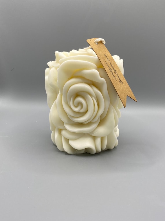 Handmade Rose Soy Candle, Floral Pillar Candle
