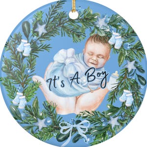 Baby Boy reveal gender Ornament, Family Gift,Tree Decoration, Keepsake Ornament, Baby Shower Gift, It's A Boy Ornament, Gender announcement