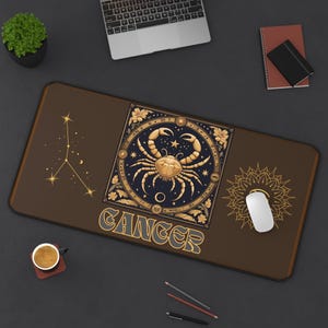 Cancer Zodiac Desk Mat: Astrology Home Office Decor, Non-Slip Neoprene