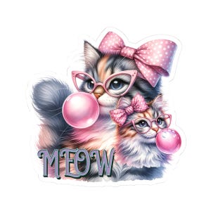 Cute Cat Kiss-Cut Stickers, Adorable Pet Decals, Cat Lover Gifts, Fun Bubblegum Stickers, Meow Decor, Kawaii Accessories