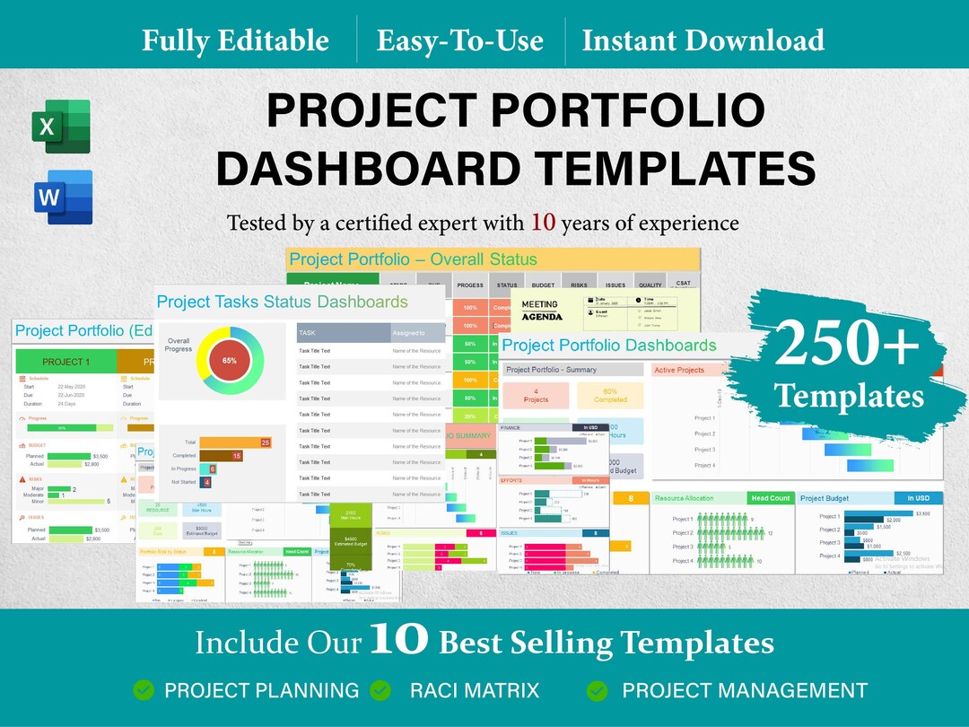 Project Portfolio Dashboard Templates/ Excel &google Sheets/project ...