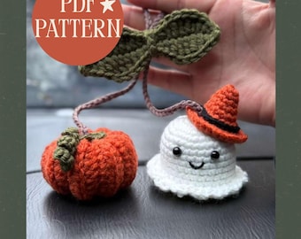 Halloween Ghost & Pumpkin Crochet Pattern PDF,Amigurumi Car Rearview Mirror Hanger, Cute Fall Crochet Charm, Halloween Car Accessory Pattern
