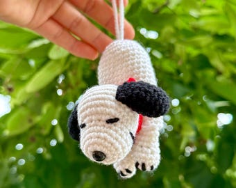 Crochet Snoopy inspired Key Cover: Handmade Amigurumi Dog Keychain