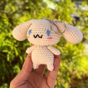 Cinnamo Roll inspired Bunny Crochet Keychain | Amigurumi Bunny Bag Charm | Handmade cute accessories