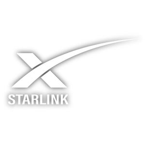May include: A white logo with a stylized "X" and a curved line above it. The text "STARLINK" is below the logo.