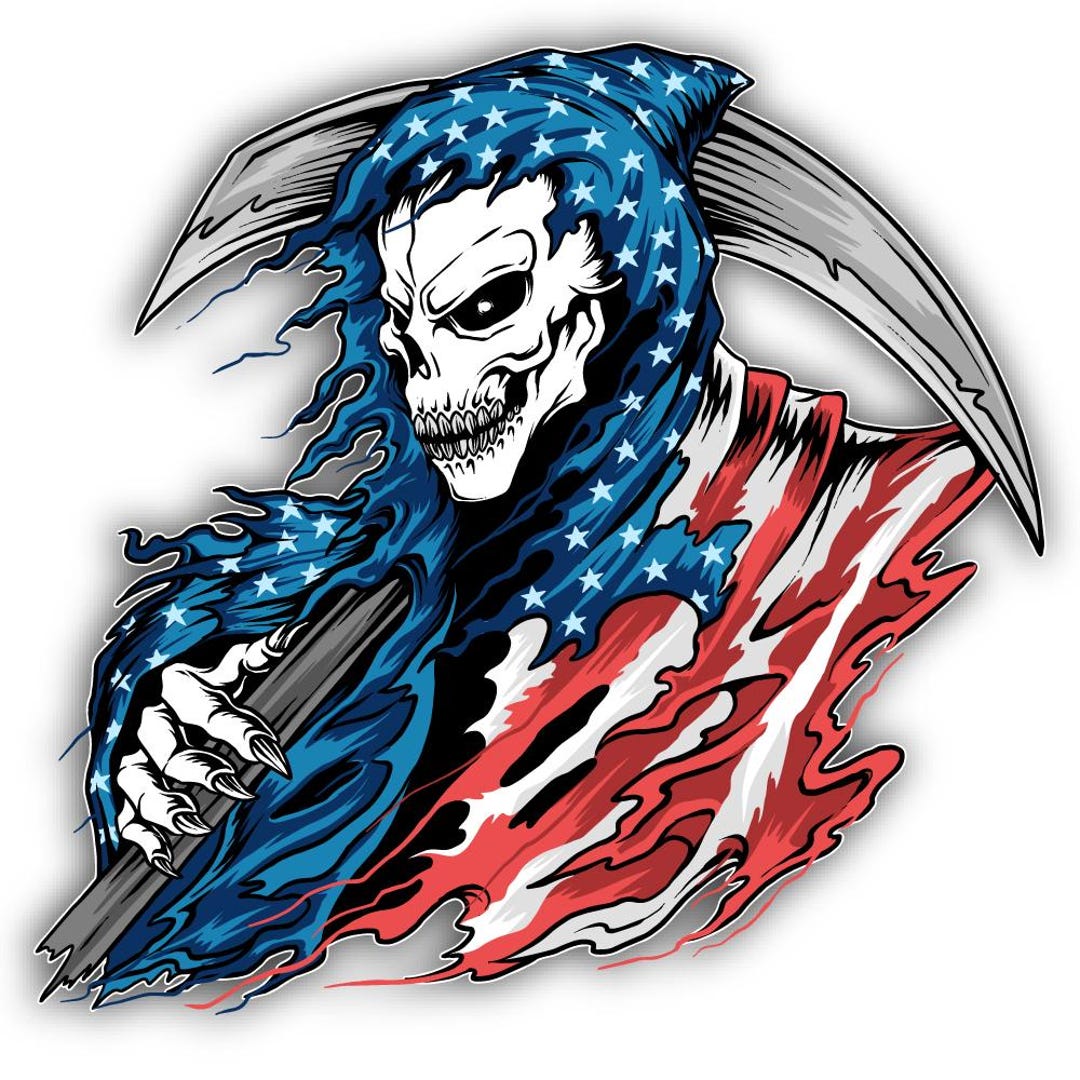 American Flag Grim Reaper Cut to Shape Vinyl Matte Sticker (USA