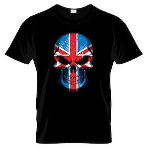 Union Jack Skull Shaped Flag Graphic T Shirt (UK, Gift)