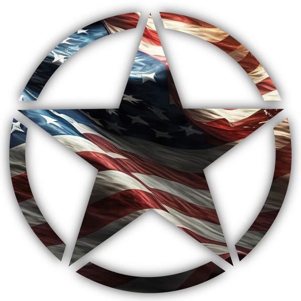 Pegatina de vinilo mate con forma de estrella y bandera estadounidense ondeando la libertad