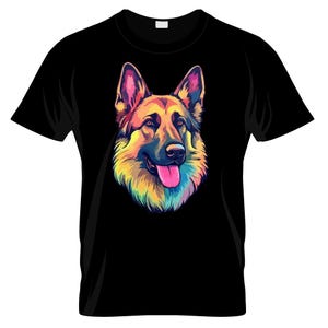 German Shepherd Color Art Graphic T Shirt ( Dogs, Pets, Gift, Funny, Decal, Apparel, Clothing )