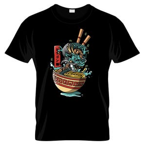 Dragon with Ramen Noodles Shape Graphic T Shirt ( Adult, Japanese Art, Japan, Gift, Apparel, Clothing, Culture)