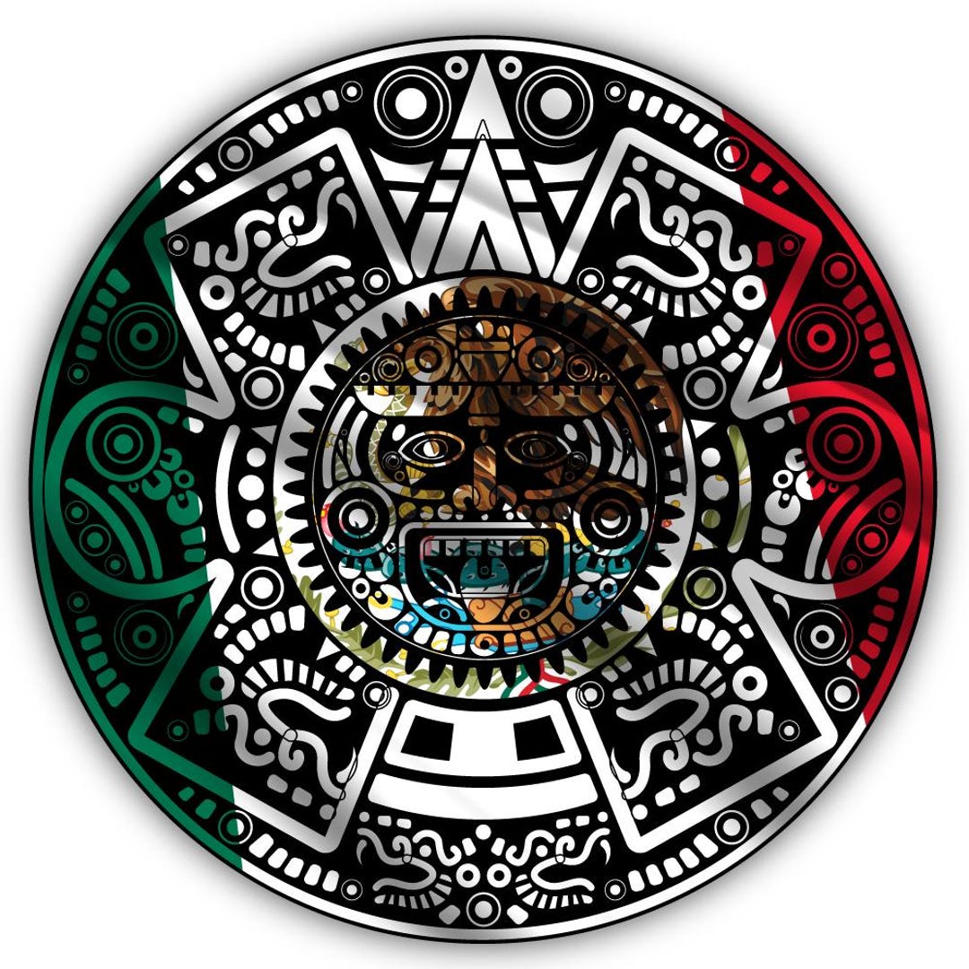 Aztec Calendar Mexico Flag Shaped Vinyl Sticker Cut to Shape (culture ...