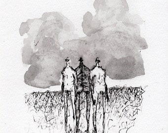 Dessin original signé à la plume et lavis d'encre sumi sur papier ; SANS TITRE : « xxiv Studies, No.001 »