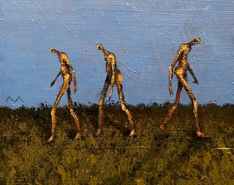Peinture à l'huile expressionniste surréaliste originale unique en son genre sur panneau de bois, SANS TITRE ; Une succession d'articles présents n° 129