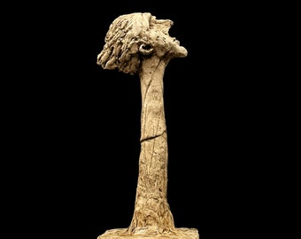 Sculpture figurative en argile de fibre de bois avec base en bois texturé pour table ou étagère : SANS TITRE; Les voyageurs, n°4