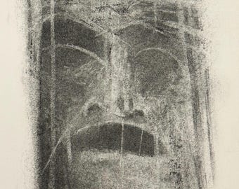 Original Expressionist, Surrealist Charcoal Drawing on Watercolor Paper, UNTITLED ; Echoes, No.17