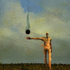 Figure surréaliste peinture à l'huile sur panneau de bois 5 x 7 pouces