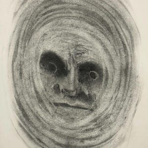 Origineel expressionistische, surrealistische houtskooltekening op aquarelpapier, ZONDER TITEL; Echo's, nr. 16"