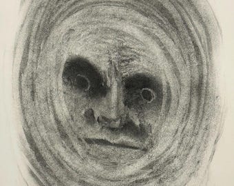 Original Expressionist, Surrealist Charcoal Drawing on Watercolor Paper, UNTITLED ; Echoes, No.16