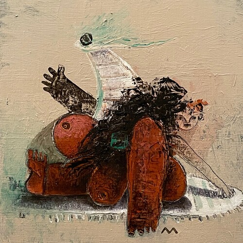 UNTITLED ; Entanglements No,1 : Original Oil Painting on shops Wood Panel,