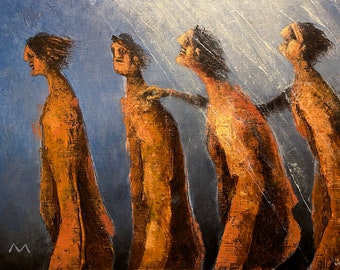 Original unique en son genre, peinture à l'huile expressionniste surréaliste sur panneau de bois, SANS TITRE ; Une succession de Nows, n° 95