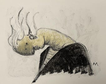 Surreal Figure Oil and Cold Wax Painting Study on Paper