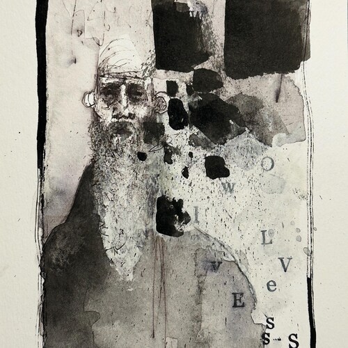 Illustration originale à l'encre Sumi et plume sur papier 5,5 x 7,5 pouces « Loups »