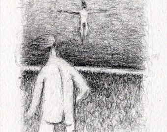 Original Expressionist, Surrealist Graphite Drawing on Watercolor Paper, UNTITLED ; Nows Eternal, No. 1