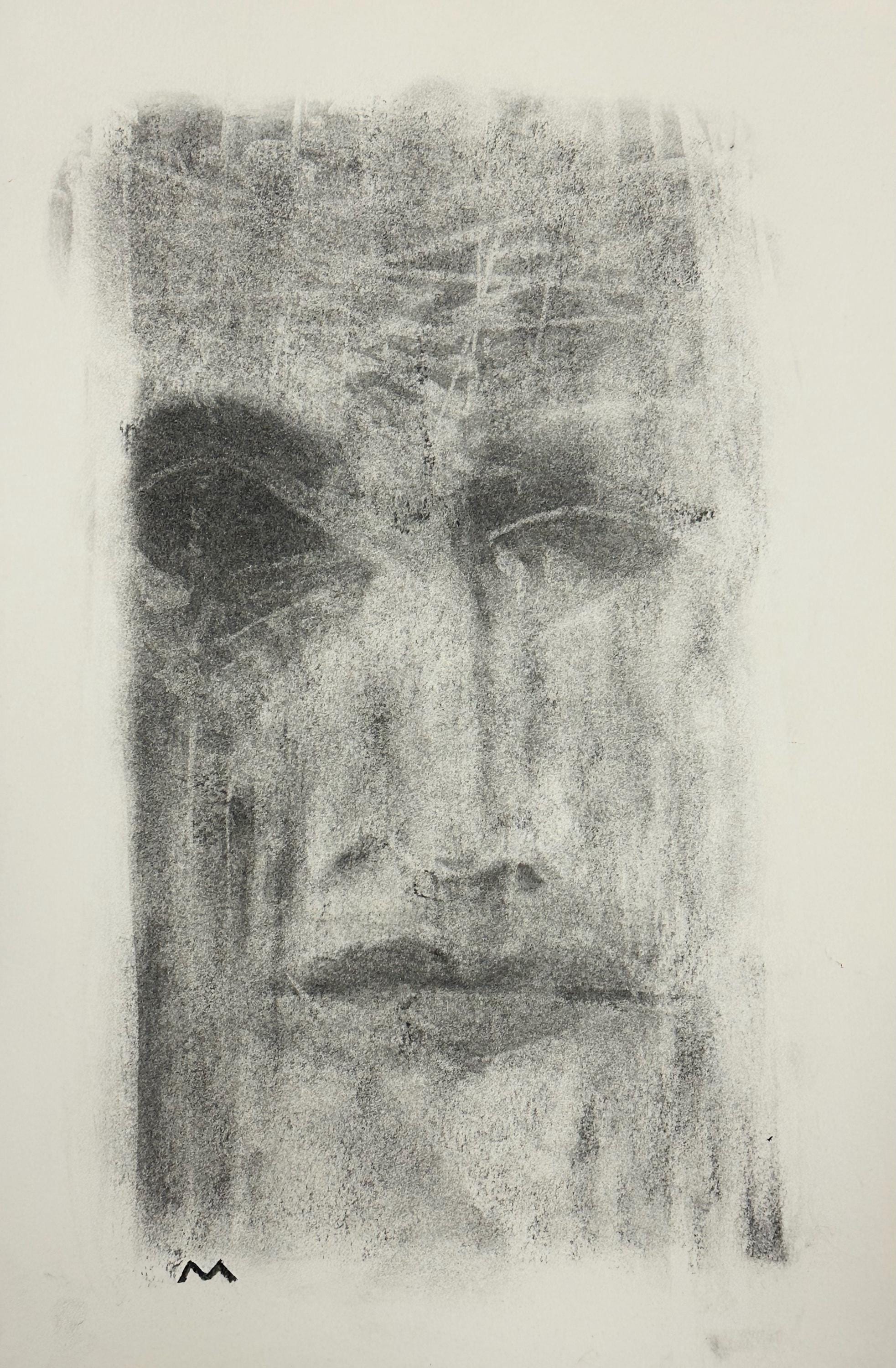 Original Expressionist, Surrealist Charcoal Drawing on Watercolor Paper, UNTITLED ; Echoes, No.14