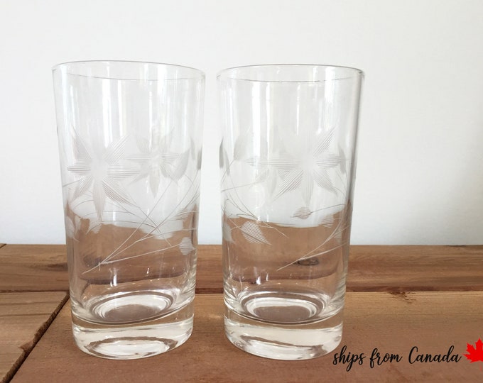 Vintage Etched Drinking Glasses Flower Tumblers Etsy