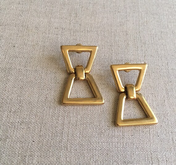 Vintage Monet gold bow tie dangle earrings