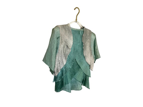 Vintage Green Ombre Pleated Blouse - image 3