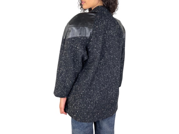 Vintage 1990’s Black Speckled Tweed Jacket With L… - image 1