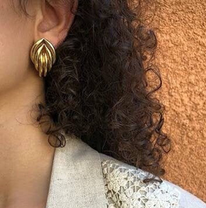 Vintage Abstract Gold Tube Earrings image 2