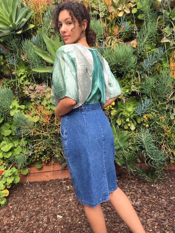 Vintage Green Ombre Pleated Blouse - image 6