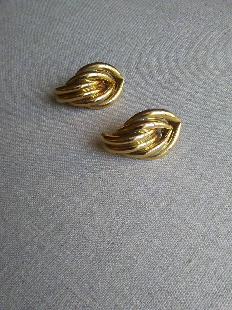 Vintage Abstract Gold Tube Earrings image 3