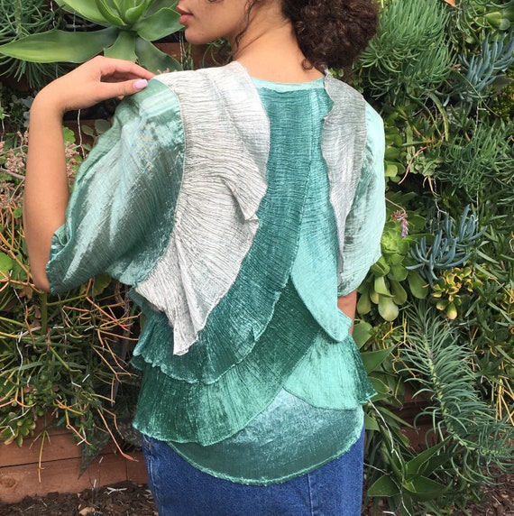 Vintage Green Ombre Pleated Blouse - image 4