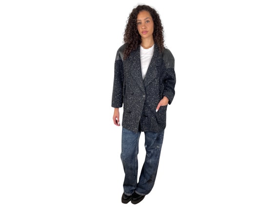 Vintage 1990’s Black Speckled Tweed Jacket With L… - image 4