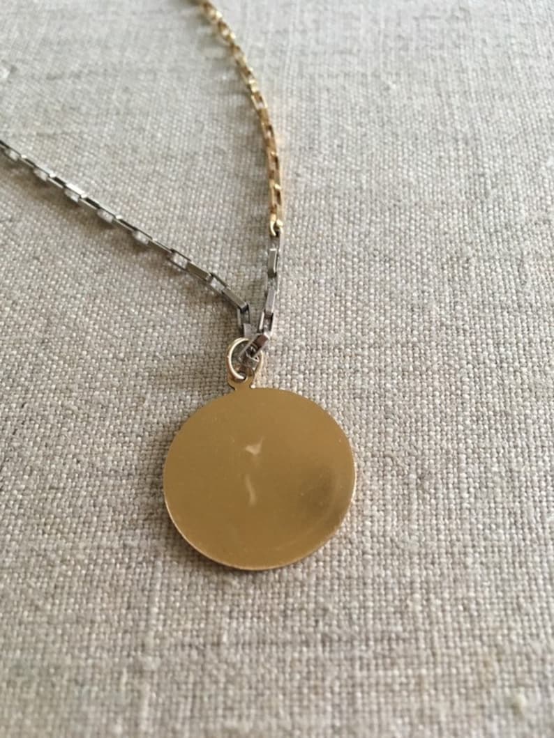 Christopher medallion necklace on mixed metal box chain Gold filled St