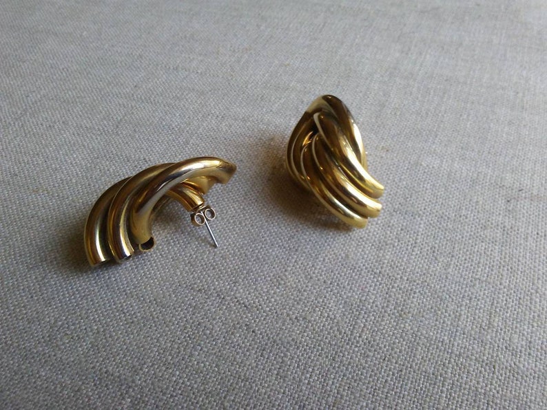 Vintage Abstract Gold Tube Earrings image 7