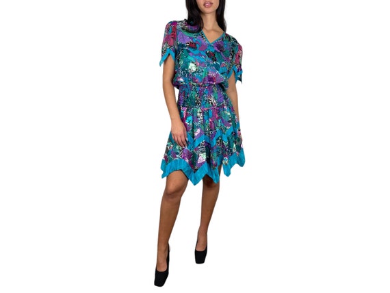 Vintage Diane Fres Turquoise Floral Dress - image 4